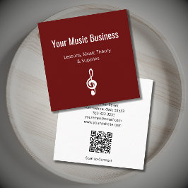 Tarjeta De Visita Cuadrada Sencillo Treble Musical Clef QR código rojo