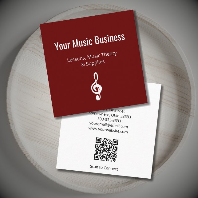 Tarjeta De Visita Cuadrada Sencillo Treble Musical Clef QR código rojo (Subido por el creador)