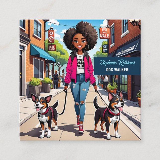 Tarjeta De Visita Cuadrada Sentado Mascota chica Caminante En Chaqueta Rosa D (Anverso)