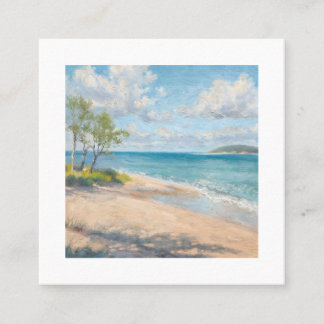 Tarjeta De Visita Cuadrada Serene Coastal Morning Impressionist Beach Art