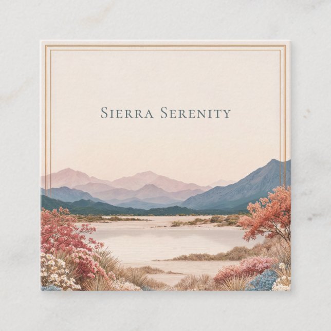 Tarjeta De Visita Cuadrada Serene Desert Bloom Landscape Gold Frame Rustic (Anverso)