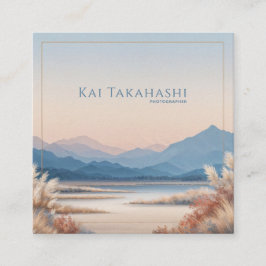 Tarjeta De Visita Cuadrada Serene Desert Pampas Grass Gold Frame Mountain