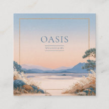 Serene Peach Blue Landscape Gold Frame Artistic