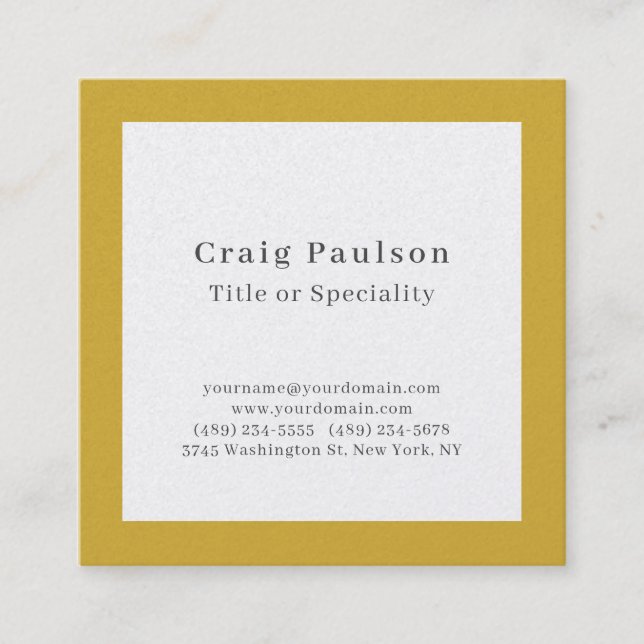 Tarjeta De Visita Cuadrada Serif Font Simple Professional Plain Gold White (Anverso)