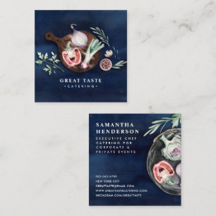 Tarjeta De Visita Cuadrada Servicio de Catering Profesional con Estilo Acuare