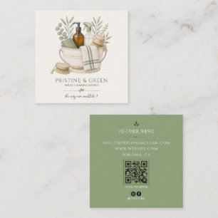 Tarjeta De Visita Cuadrada Servicio de limpieza de casas Código QR Sage