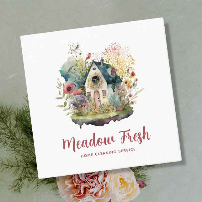 Tarjeta De Visita Cuadrada Servicio de limpieza de casas particulares Floral (Subido por el creador)