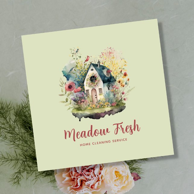 Tarjeta De Visita Cuadrada Servicio de limpieza de casas particulares Floral (Subido por el creador)
