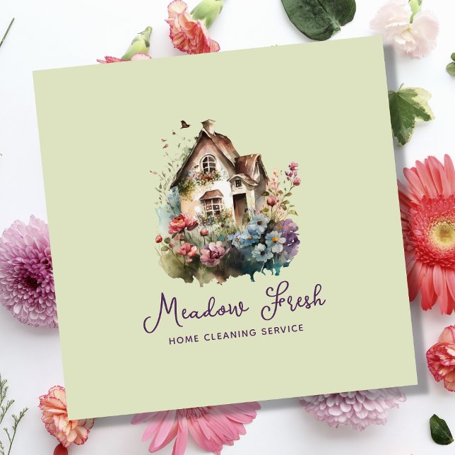 Tarjeta De Visita Cuadrada Servicio de limpieza de casas particulares Floral (Subido por el creador)