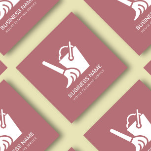 Tarjeta De Visita Cuadrada Servicio de limpieza de casas Rosa polvoriento