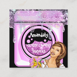 Tarjeta De Visita Cuadrada Servicio de limpieza de lavado de ropa de lavado C