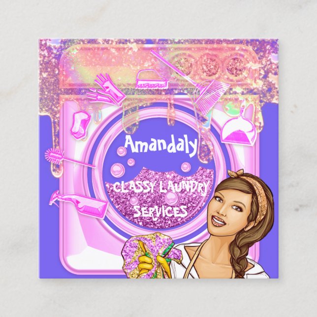 Tarjeta De Visita Cuadrada Servicio de limpieza de lavado de ropa de lavado l (Anverso)