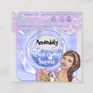 Tarjeta De Visita Cuadrada Servicio de limpieza de lavado de ropa QR Código 