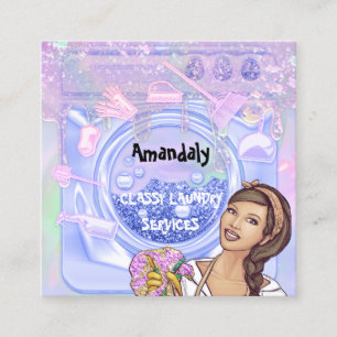 Tarjeta De Visita Cuadrada Servicio de limpieza de lavado de ropa QR Código 