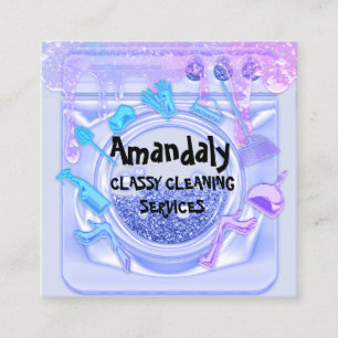 Tarjeta De Visita Cuadrada Servicio de limpieza de oficina QRCode Soap Blue