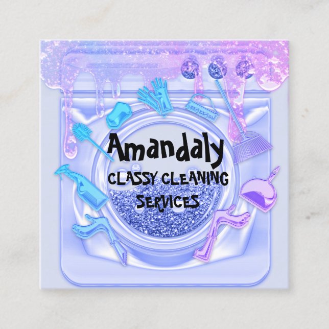 Tarjeta De Visita Cuadrada Servicio de limpieza de oficina QRCode Soap Blue (Anverso)