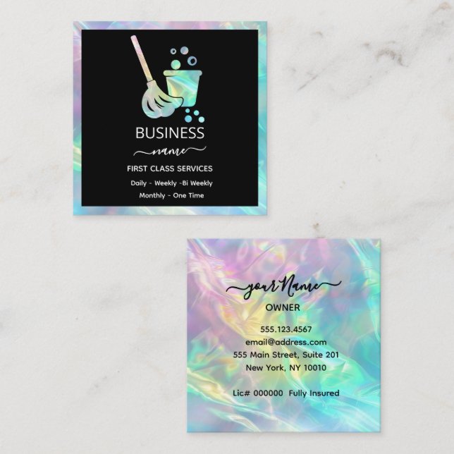 Tarjeta De Visita Cuadrada Servicio de limpieza de oficinas Holográficas (Anverso / Reverso)