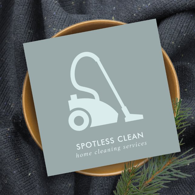 TARJETA DE VISITA CUADRADA SERVICIO DE LIMPIEZA DE VACÍO GRIS AZUL SIMPLE (Subido por el creador)