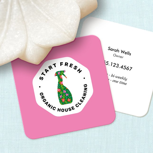 Tarjeta De Visita Cuadrada Servicio De Limpieza Masculina Rosa Botella De Pul (Subido por el creador)