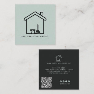 Tarjeta De Visita Cuadrada Servicio de Limpieza Minimalista CÓDIGO QR Marca E