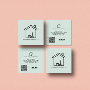 Tarjeta De Visita Cuadrada Servicio de Limpieza Minimalista CÓDIGO QR Marca E