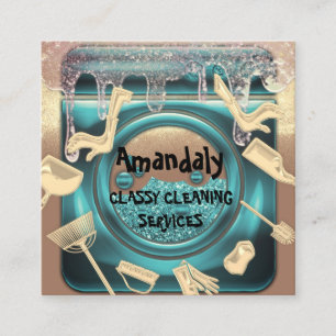 Tarjeta De Visita Cuadrada Servicio de limpieza QR Código Dris Lavandería d