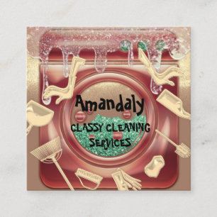 Tarjeta De Visita Cuadrada Servicio de limpieza QR Código Soap Gold Soap