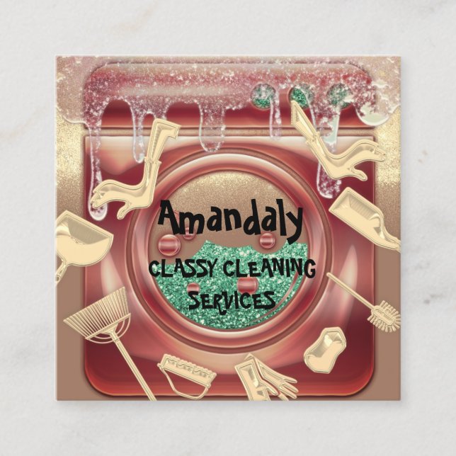 Tarjeta De Visita Cuadrada Servicio de limpieza QR Código Soap Gold Soap (Anverso)