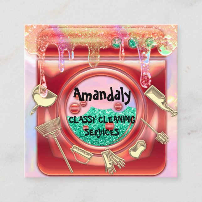 Tarjeta De Visita Cuadrada Servicio de limpieza QRCode Landy Gold Drips (Anverso)