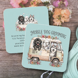 Tarjeta De Visita Cuadrada Servicio de Peluquería Canina Móvil Lindo Peluquer