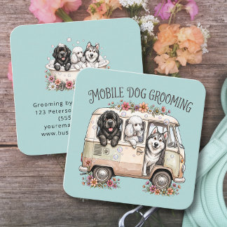 Tarjeta De Visita Cuadrada Servicio de Peluquería Canina Móvil Lindo Peluquer