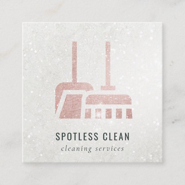 Tarjeta De Visita Cuadrada Servicio de tintorería Rosa Gold Rubor Broom (Anverso)