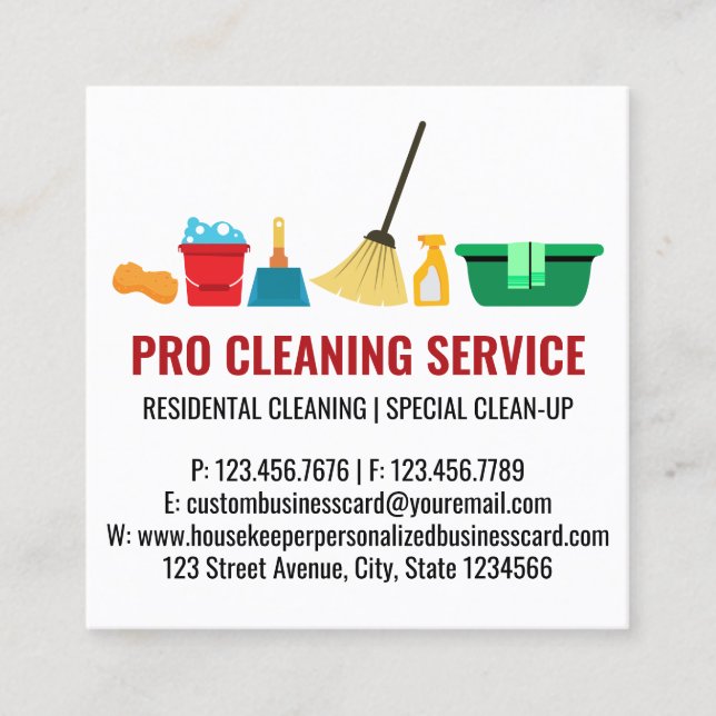 Tarjeta De Visita Cuadrada Servicio Especial de Limpieza de Hogar (Anverso)