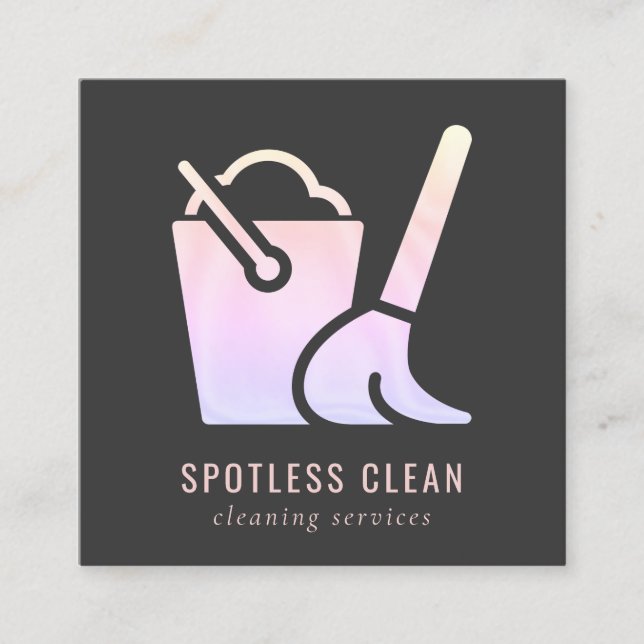 Tarjeta De Visita Cuadrada Servicio Holográfico de Limpieza del Broom Bucket (Anverso)