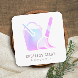 Tarjeta De Visita Cuadrada Servicio Holográfico de Limpieza del Broom Bucket