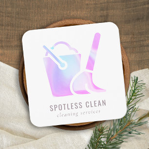 Tarjeta De Visita Cuadrada Servicio Holográfico de Limpieza del Broom Bucket