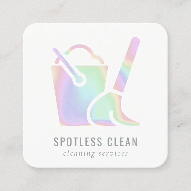 Tarjeta De Visita Cuadrada Servicio Holográfico de Limpieza del Broom Bucket (Anverso)