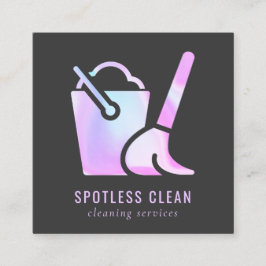 Tarjeta De Visita Cuadrada Servicio Holográfico de Limpieza del Broom Bucket