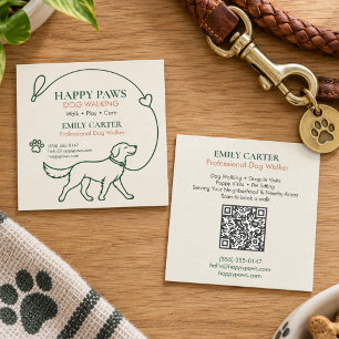 Tarjeta De Visita Cuadrada Servicio personalizado de paseo y cuidado de perro