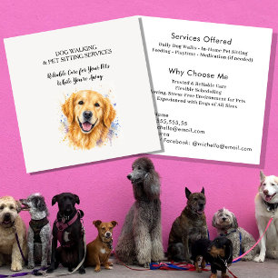 Tarjeta De Visita Cuadrada Servicio profesional de paseo de perros y cuidado 