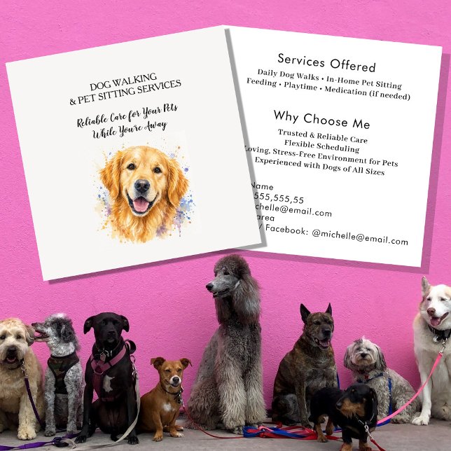 Tarjeta De Visita Cuadrada Servicio profesional de paseo de perros y cuidado  (Subido por el creador)