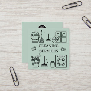 Tarjeta De Visita Cuadrada Servicios Comerciales de Limpieza Logo Verde Salvi