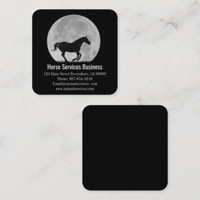 Tarjeta De Visita Cuadrada Servicios de caballos o belleza veterinaria equina (Anverso / Reverso)