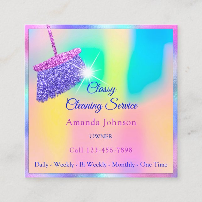 Tarjeta De Visita Cuadrada Servicios de limpieza de clase Ombre Gold Spark (Anverso)