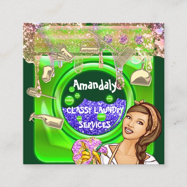 Tarjeta De Visita Cuadrada Servicios de limpieza de lavado de lavado de ropa  (Anverso)