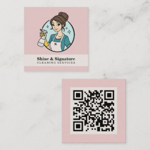 Tarjeta De Visita Cuadrada Servicios de limpieza de mucamas rosa código QR mi