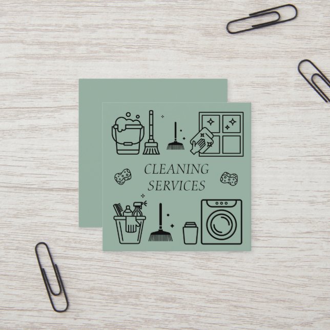 Tarjeta De Visita Cuadrada Servicios de limpieza ecológicos Sage Comercial Do (Anverso/Reverso In Situ)