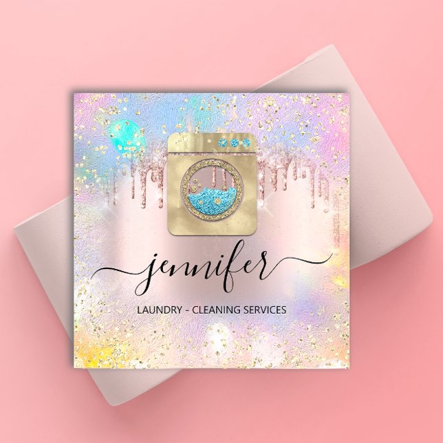 Tarjeta De Visita Cuadrada Servicios de limpieza Lavandería QR Drenaje del lo (Subido por el creador)