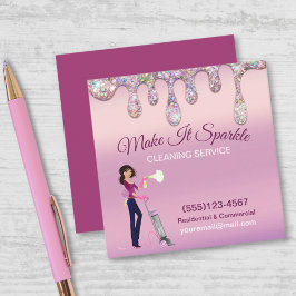 Tarjeta De Visita Cuadrada Servicios de Limpieza Maid Personalizado de purpur