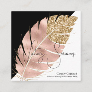 Tarjeta De Visita Cuadrada Servicios de Notaría Pink Gold Glitter Chic Negro